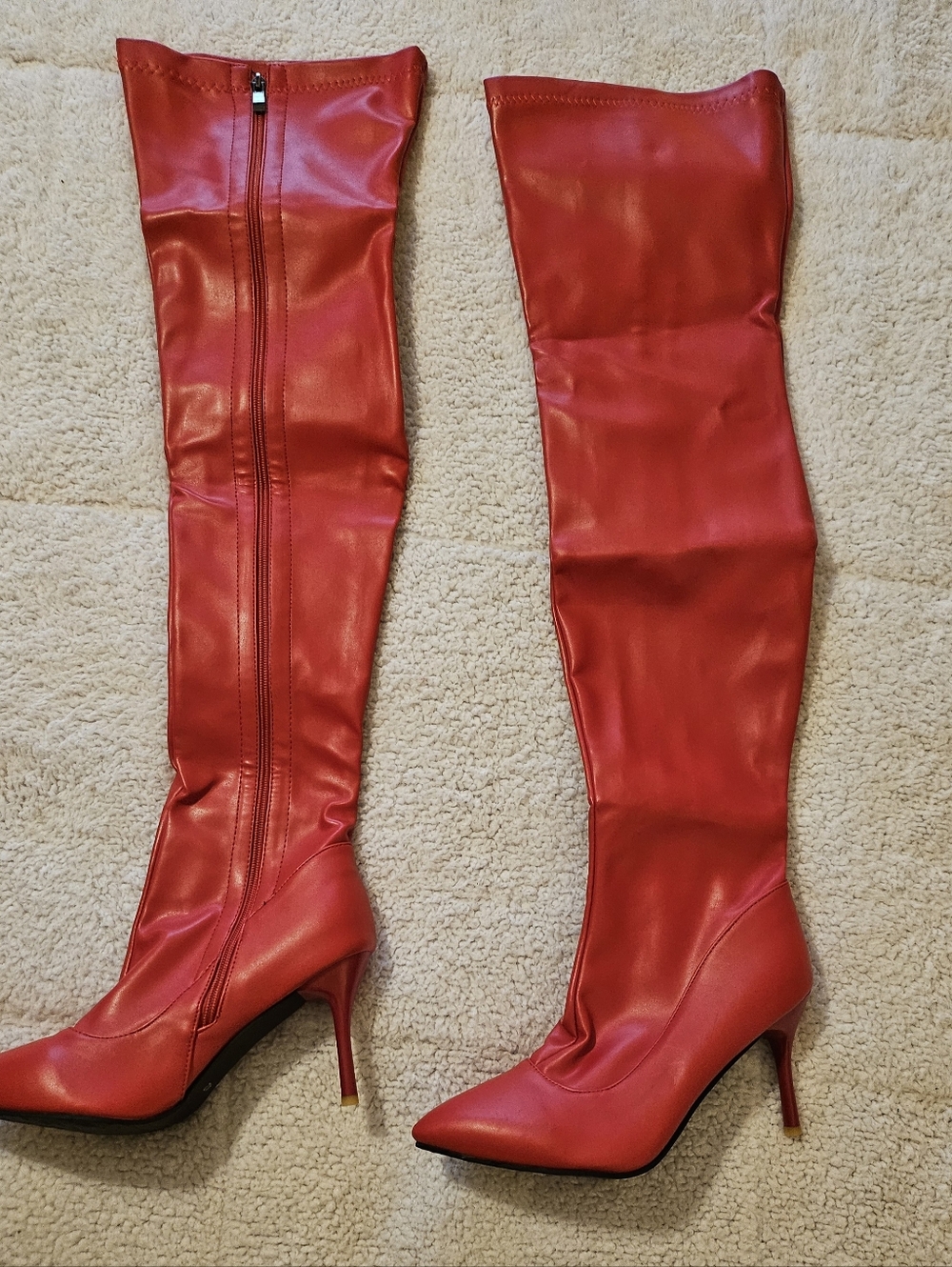 Women's Red Thigh High Stiletto Boots